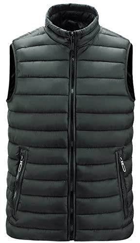 Generisch Weste Herren Outdoor, Jacke Herbst Reißverschluss Regelmäßige Mit Vielen Taschen Lederweste Strickweste Daunen Schwarz Ärmellose Kapuze Rote Steppweste Outdoor Gilet Vest (5XL, Grün)