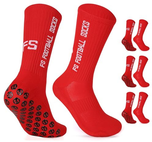 Gohanny Calze Calcio Antiscivolo Pacco da 3 Grip Socks Calcio, Taglia 39-46, Pettinato al 75%, Traspirante ed Elastico, Football Socks per Uomo Donna, Rosso