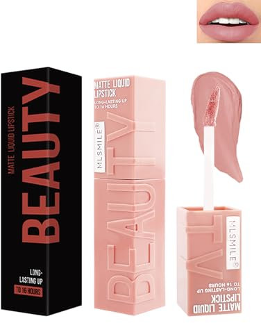 Matt Samt Lippenstift 24 Stunden Halt, Langanhaltender Wasserfester, Full Coverage Ink Lip Tint Gloss, Hochpigmentiert Flüssiger Lipstick, Non-Stick Cup Lipgloss Makeup für Frauen-01 Nude Pink