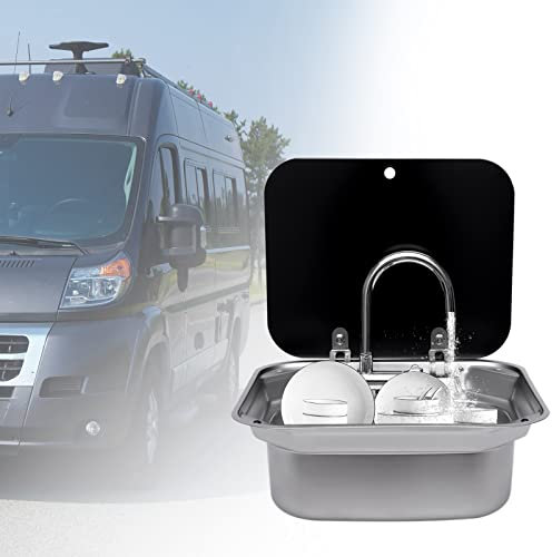 RV Évier de camping Kit de construction en acier inoxydable Lavabo à main Lavabo à main rectangulaire avec couvercle Convient pour caravane, bateau, camping, cuisine, lavabo en acier inoxydable 40,6 x