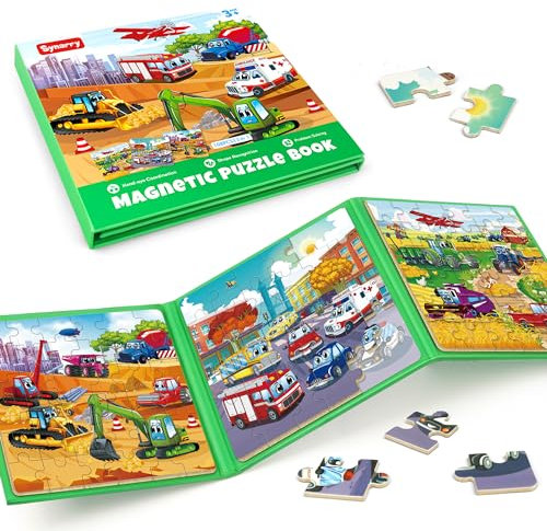 SYNARRY Magnetspiel ab 2 3 4 5 Jahre, 36 Teilige Verkehr Magnetpuzzle FüR Kinder, Beschäftigung Für Kinder Im Flugzeug Autofahrt Restaurant, Reisespiele Geschenk für Jungen Mädchen
