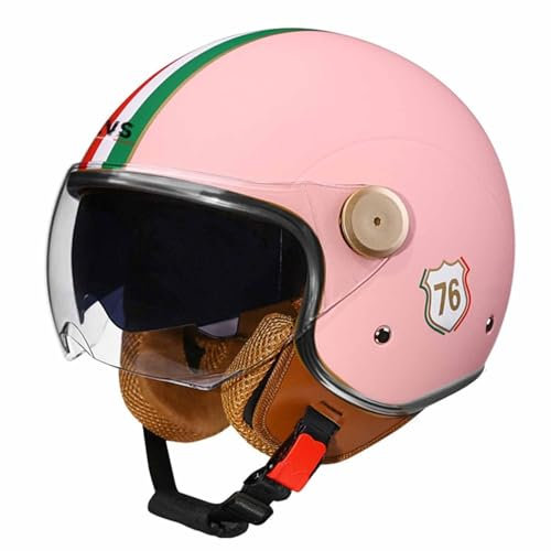 Casco Moto 3/4 Aperto Casco Moto Mezzo Casco Omologato DOT/ECE con Doppia Visiera Casco Jet Stile Vintage Retrò Per Bambini Giovani Uomini Donne(Color:1,Size:M(57~58CM))