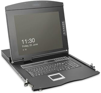 DIGITUS 19 KVM-Konsole - FullHD - 1 Port VGA-Switch - ES -Tastatur - für 19 Zoll Server- und Netzwerkschranke - Schwarz