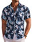 COOFANDY Men's Hawaiian Shirts Short Sleeve Shirts Summer Shirts for Men Tropical Holiday Beach Shirts with Front Pocket Navy White Flower L