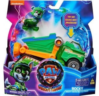 cavernedesjouets Coffret pour la Super Pat Patrouille Film Rocky + Camion Recyclage Luxe Son et lumière - Set Figurine et véhicule et 1 Carte