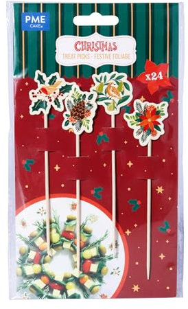 PME Palillos Navideños para Aperitivos, Follaje Festivo (24 piezas)