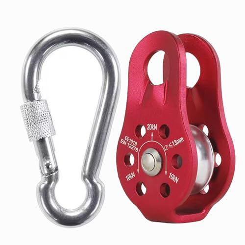 Tread star Poulie de renvoi haute performance en alliage d'aluminium pour l'escalade de 12 mm bloc de poulie à câble unique pour l'escalade de corde de 12 mm (1, rouge-D)