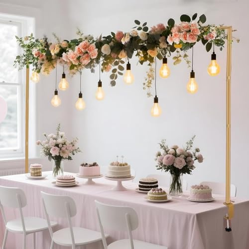 Gxpjycfob Tischstange Dekostange Goldfarbener, Verstellbar Tischbogen mit Klemmen, 120CM-260CM Tisch Deko Stange, Metal Over Table Hanging Rod für Weihnachten, Hochzeit, Geburtstag, Party-Dekoration
