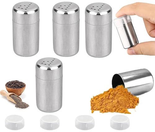 Mini Saliera da Tavola,Smavles 4 Pezzi Mini Shaker, Sale e Pepe Set, Spargisale, Saliera e Pepiera in Acciaio Inox, Porta Spezie Contenitore per Cucina Domestica Ristorante Barbecue Tavolo da Pranzo