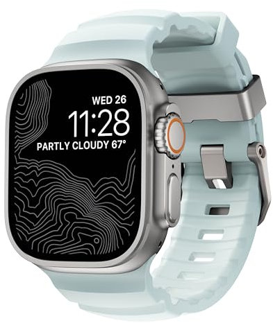 NOMAD Rocky Point - Bracelet pour Apple Watch 46/49 mm - Bracelet de montre ultra silencieux - Connecteur brillant bleu glacé naturel