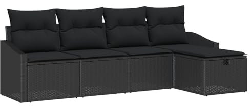 vidaXL 5 Teile Garten Sofa Set mit Kissen Schwarz Poly Rattan