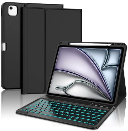 SENGBIRCH Funda con Teclado para iPad Pro 13 2024 (M4), Teclado para Pro 13, Español Ñ Bluetooth Inalámbrico Extraíble Retroiluminación Keyboard para iPad Pro 13 Pulgadas (M4) 2024, Negro