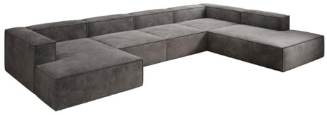 Luxusbetten24 Designer Sofa Lesley U XXL in Cord Hellgrau Rechts