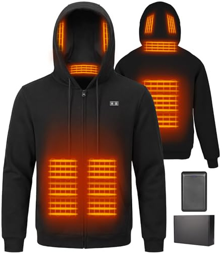 Moteoza Beheizbarer Hoodie für Männer und Frauenmit Fleece-Futter 7.4V Akku 16000mAh & 6 Heizzonen 3 Temperaturstufen Herren-Winter-Sweatshirt-Jacke