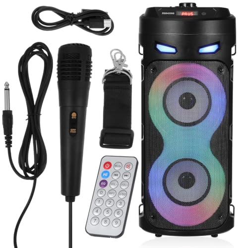 SHINEOFI Portable Car Audio Subwoofer Microphones LED Lights and Remote Control for Home Party and Outdoor Use
