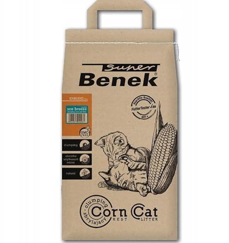 Super Benek Corn Cat Classic Katzenstreu Meeresbrise-Duft, 14 L, 8,8 kg | Pflanzliche Klumpstreu, Meeresbrise-Duft, Ohne Chemische Zusätze, Biologisch Abbaubar, für Katzen und Kleintiere
