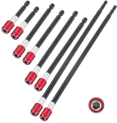 8pcs Drill Bit Extension Set, Chrome Vanadium Steel 1/4 Hex Shank Magnetic Bit Holder for Impact Driver Cordless Drill Electric Screwdriver (300mm/11.81in, 150mm/5.9in, 100mm/3.94in, 60mm/2.36in)