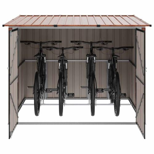 vidaXL Capanno per Biciclette 3 pz Marrone 216 x 207 x 158 cm Metallo
