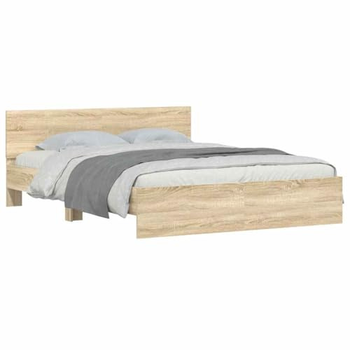 vidaXL Bettrahmen mit Kopfteil Sonoma 152 x 203 cm Holzwerkstoff, Moderner Bettgestell mit Kopfteil, stylisches Möbel für Apartments, platzsparend, stabil und bequem