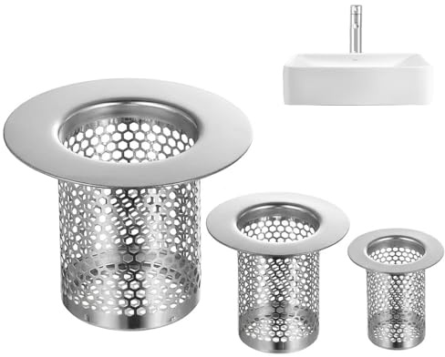 3 Pack Shower Drain Hair Catcher, Stainless Steel Shower Hair Catcher, Kitchen Sink Plug, ShowerDrain Cover, Kitchen Sink Plugs and Strainers, Universal Drain Plug for Bathroom Shower Tray Kitchen
