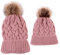 2PCS Mutter & Baby Strickmütze Winterwärmer Familie Häkelarbeithut Wollmütze Beanie Ski Hüte&Mützen (Rosa)