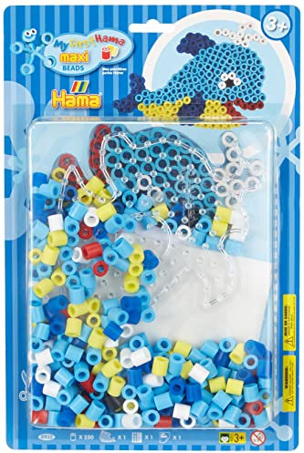Hama Perlen 8932 Set Wal mit ca. 250 bunten Maxi Bügelperlen mit Durchmesser 10 mm, Stiftplatte in transparent, inkl. Bügelpapier, kreativer Bastelspaß für Groß und Klein, bunt