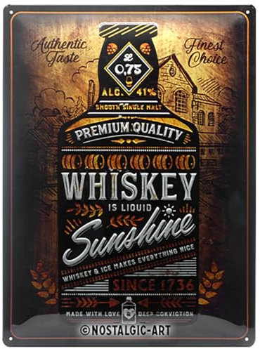 Nostalgic-Art Retro Blechschild, 30 x 40 cm, Whiskey Sunshine – Geschenk-Idee als Bar-Zubehör, aus Metall, Vintage Design, Blechschilder Sprüche