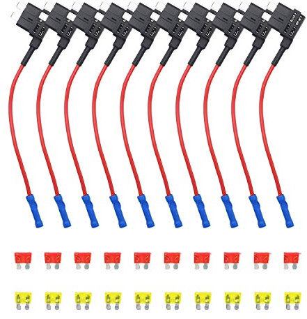 Recoil FT1-10 Fuse Adapter 10x, ATO/ATC Blade Fuse Holder für 12V Auto, KFZ, LKW - inkl. Sicherungen (10x 10A, 10x 20A)