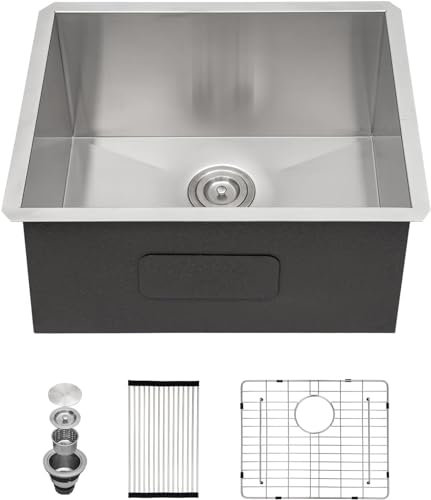 Lordear Fregadero de lavandería bajo montaje de 23 x 18 x 12 pulgadas, cuenco individual, calibre 16, acero inoxidable, lavadero profundo, lavabos de cocina