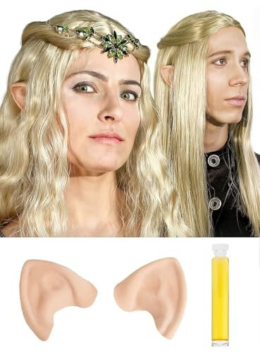 Maskworld Hochelfenohren aus Latex mit Mastix Hautkleber - Latexohren Elfen hautfarben überschminkbar - für Halloween Karneval Motto-Party & LARP Kostüm-Accessoire