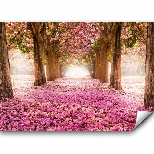 murando Fototapete selbstklebend Weg 196x140cm Foto Tapete Tapetenfolie Möbelfolie Wandverkleidung Wandtapete Motivtapeten Bildtapete Wohnzimmer 3d Effekt Modern Blumen Bäume Park Allee rosa braun