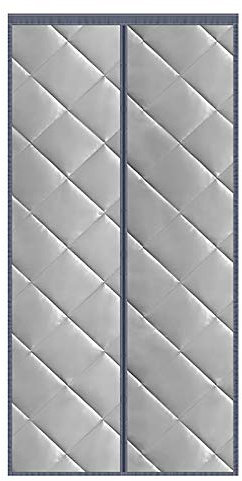 HMHD Warm Windproof Door Curtain, Full Frame Velcro Door Curtain Cotton Folding Doors Internal Auto Closer, for Back Doors, Front Doors, Patio Doors -Gray-95x200CM