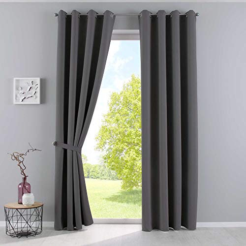 Gardinenbox Vorhänge Blickdicht »Newyork« Dunkelgrau HxB 225x140 cm 2er-Pack Thermo-Gardinen Verdunkelungsvorhang Blackout Ösen schalldämmend ÖKOTEX UV-Schutz Raffhalter, 201920600-2