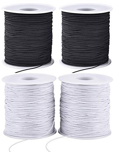 Lot de 4 rouleaux de cordon élastique de 1 mm pour la fabrication de bijoux, de perles, de bracelets, de colliers (noir et blanc)