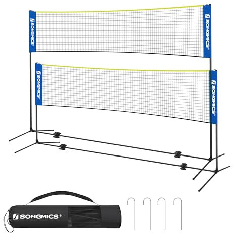 SONGMICS SYQ500Q02 5 m Badminton Net, Volleyball Net, Adjustable Poles in Height, Portable Set for Tennis, Beach-Volleyball, Garden, Park, Outdoor, Blue and Yellow