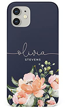 Tirita Personalised Initials Custom Hard Phone Case Compatible with iPhone 12 & 12 Pro PRINTED GLITTER, NOT REAL GLITTER Floral Vintage Shabby Chic English Roses Blooming Rose