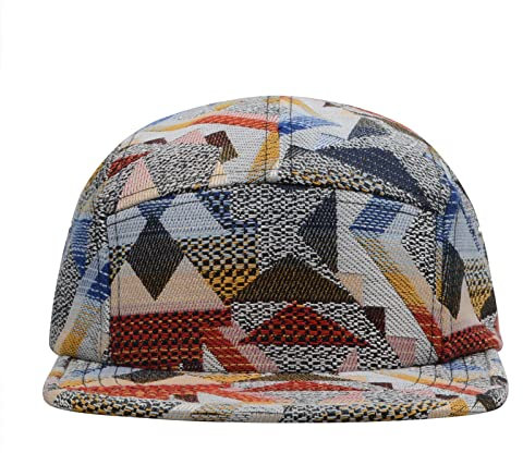 Hatphile Pattern Multi Color Jacquard 5 Panel Hat Camp Cap (X-Large, Geo Red)