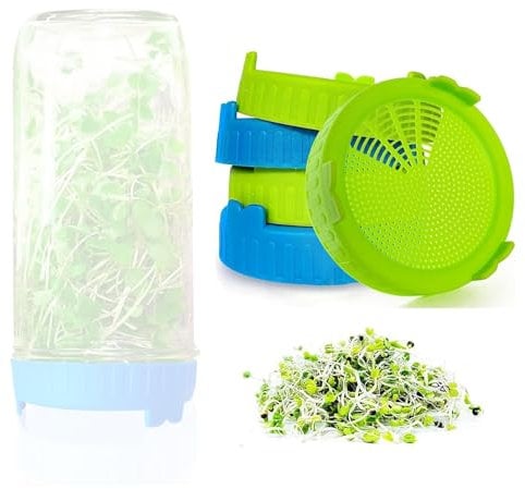 Kit de 6 tarros de germinación de Semillas, Boca Ancha, Calibre de 86 mm, Tapa de plástico PP de Grado alimenticio, Tarro de Semillas, para Cultivar brócoli, Alfalfa y brotes de Frijol