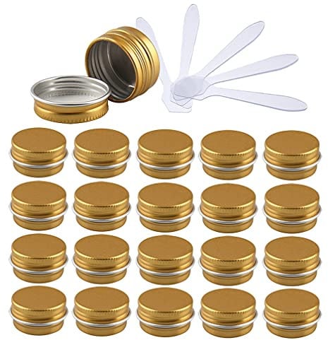 ZEOABSY Pack of 96, Empty 5ml Gold Aluminium Tins with Screw Lids Round Cosmetics Containers Pots Storage Jars for Lip Balm DIY Candle Salve Powder Crafts with 12 Spatula
