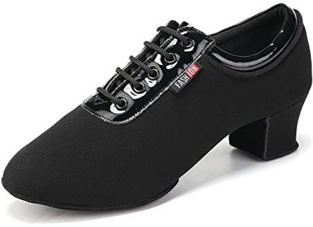 RUYBOZRY Scarpe da Ballo Latino con Lacci da Donna Pratica Scarpe da Allenamento per Balli,601-Nero-2MD-5.5,EU34