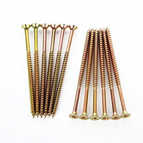 GOYADA 150Pcs Wood Screws 5mm x 100mm Gold, Long Concrete Screws External, Long Wood to Concrete Screws, Long Decking Screws for Wood, Chipboard, Home DIY Constructing Repair