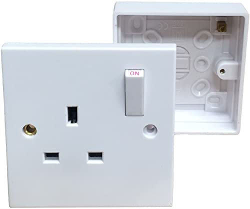 Mr. Gadget Solutions® New Single Wall Socket & Back Box Pattress Single 1 Gang 13A Switched Socket