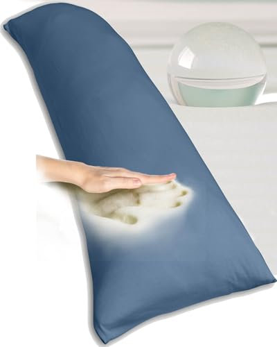Traumreiter Visco Dream Seitenschläferkissen mit Bezug Baumwolle Taubenblau, 140x50 Extrabreites Schwangerschaftskissen, Gel Stillkissen XXL langes Body Pregnancy Pillow Kissen I XL Verstellbar