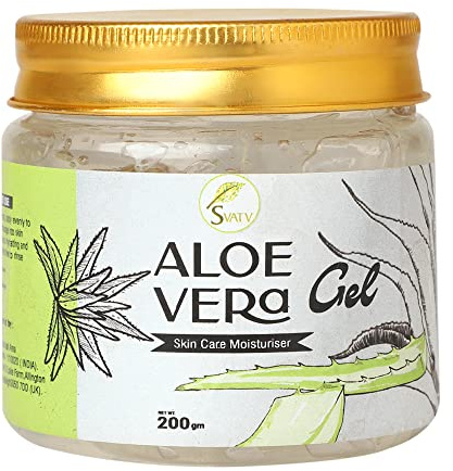 SVATV Natürliches Aloe Vera Gel für Gesicht, Haut, Haare & Sonnenbrand Relief mit kaltgepresstem, veganem, geruchlosem Gel | Geeignet für alle Hauttypen für Männer & Frauen – 200g