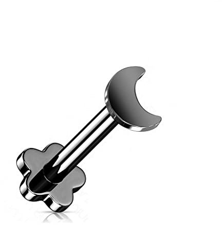 Paula & Fritz® Push-In Labret Piercing Mond Schwarz Titan-IUM Grade 23 Kugel Piercing Set Mehrfarbig 1,2-mm Stab-Dicke Blüten-Sockel Madonna Medusa