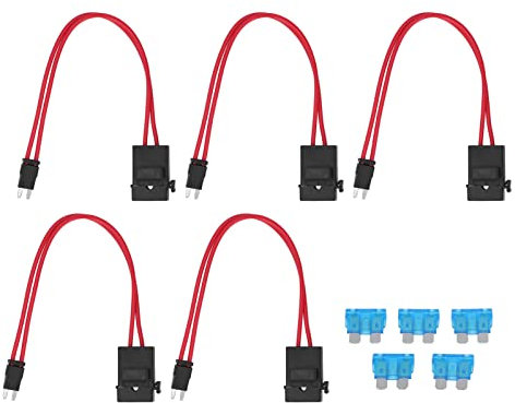 Walfront 5-Teiliges Automobil-Kfz-Flachsicherungshalter-Set 16 AWG Mini-Sicherungshalter-Anschluss mit 5-Teiliger 15-A-Sicherung (ACK S 10,9 mm)