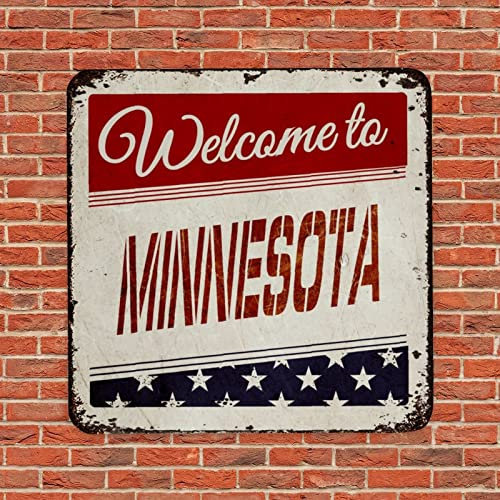 Retro Metall Blechschild Amerika The Stars And Stripes Flagge Welcome to Minnesota State Nostalgic Wandschild Vintage Metall Poster für Bar Werkstatt Schuppen Dekor Raumdekoration 30,5 x 30,5 cm