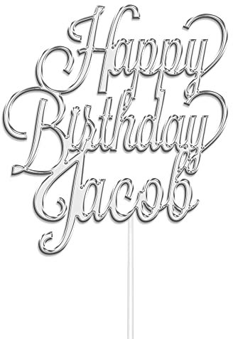 Personalised Happy Birthday Cake Topper by KreateSquare | Custom Colour Any Name Acrylic Cake Decoration | Silver