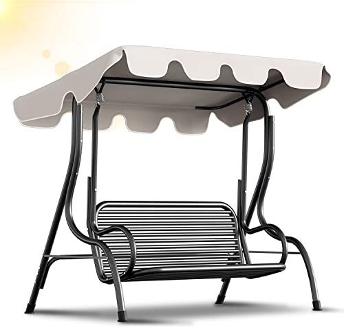 Gimisgu Ersatzdach für Hollywoodschaukel, Ersatzdach Universal, 210x145cm Dach Sonnendach für 3-Sitzer, Wasserabweisend und UV-Schutz für Gartenschaukel, Beige