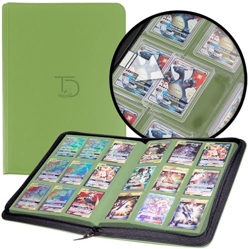 TopDeck TopLoader Ordner,Hält über 200 Toploader-Hüllen,9 Pocket Sammelkarten Album,Langfristige Aufbewahrungsmappe,Seitliche Lasthüllen,Pokemon/MTG/Yugioh/TCG Ordner,Sammel- & Sporthalter (grün)